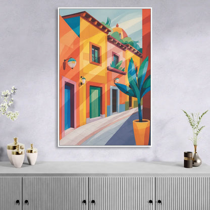Colorful Centro Streets Sitting Room - White Canvas Wall Art