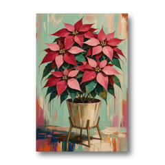 Colorful Christmas Wall Art with a Potted Poinsettia - Canvas Wall Art - Front