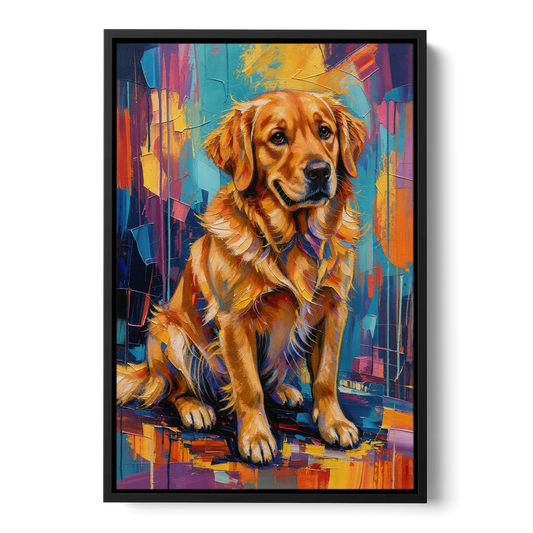 Colorful Golden Retriever Portrait - Black Framed Canvas Wall Art - Front