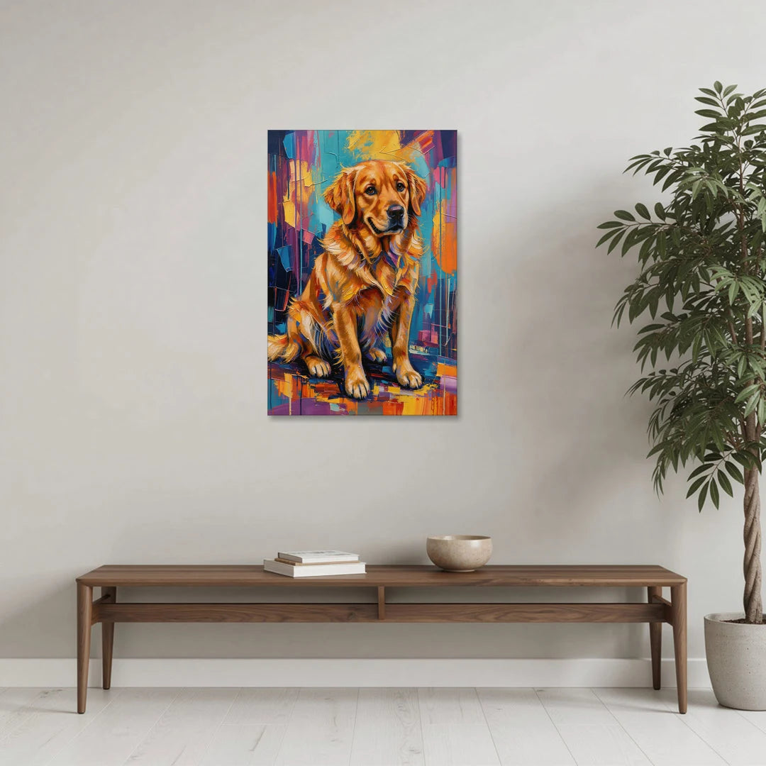 Colorful Golden Retriever Portrait - Canvas Wall Art - Coffee Table - 24x36