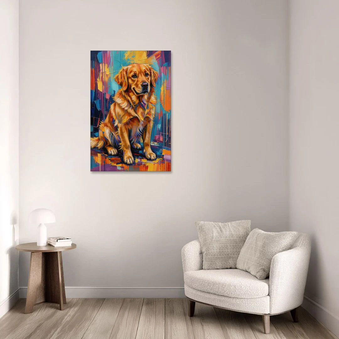 Colorful Golden Retriever Portrait - Canvas Wall Art - Sofa - 24x36