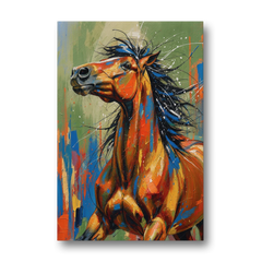 Colorful Horse Painting with Flung Blue Mane - Canvas Wall Art - Front