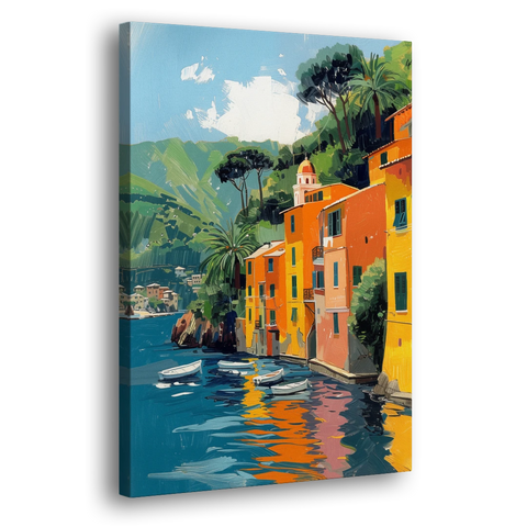 Colorful Houses Painting of Portofino - Canvas Wall Art - Side