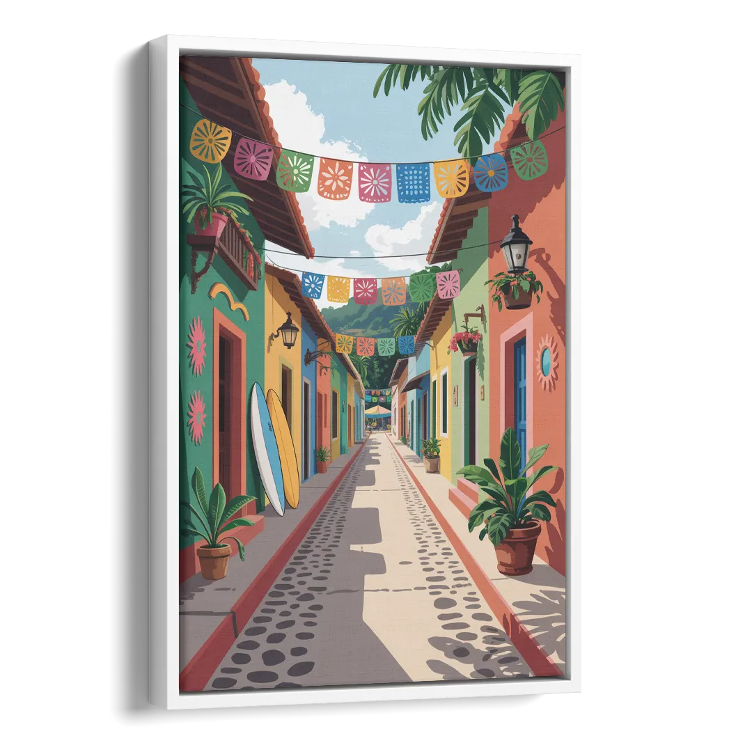 Colorful Sayulita Streets Side - White Canvas Wall Art