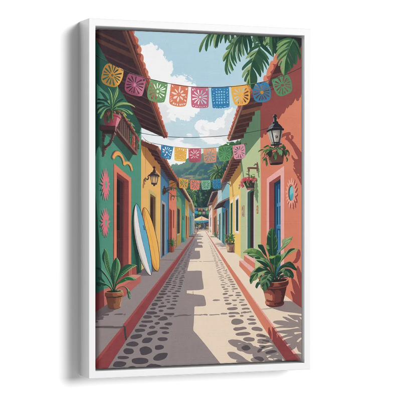 Colorful Sayulita Streets Side - White Canvas Wall Art