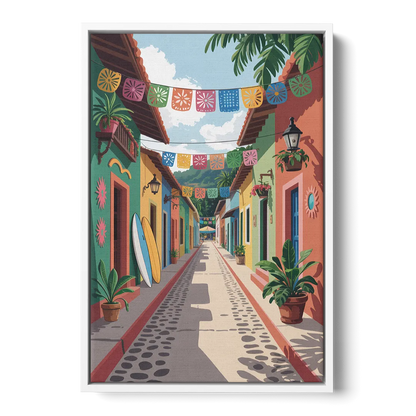 Colorful Sayulita Streets Front - White Canvas Wall Art