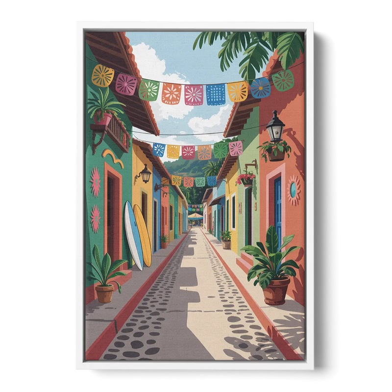 Colorful Sayulita Streets Front - White Canvas Wall Art