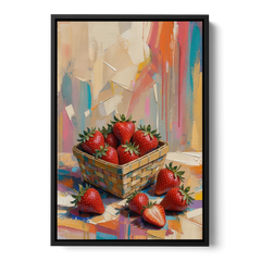 Colorful Strawberry Basket Overflowing for the Kitchen - Black Framed Canvas Wall Art - Front