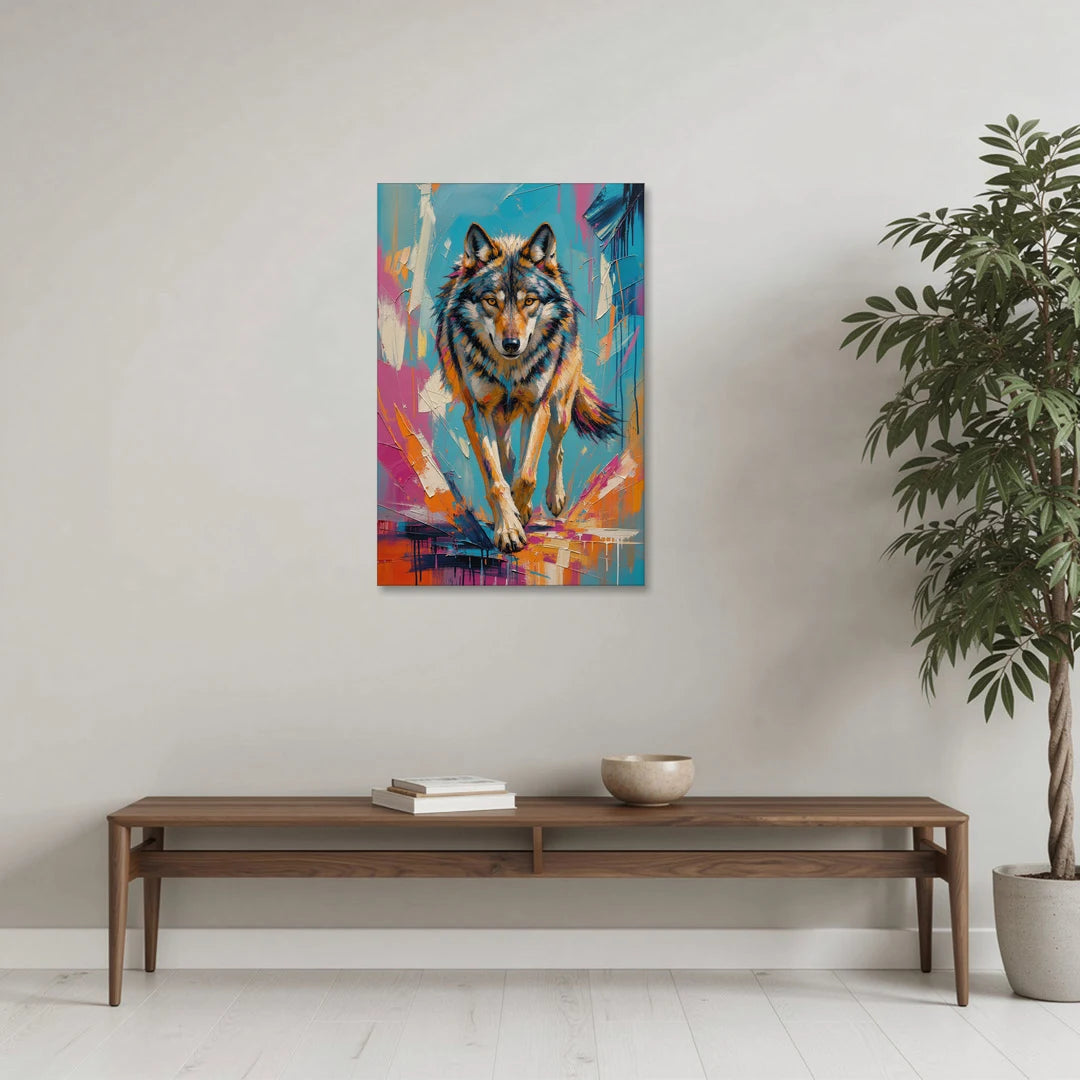 Colorful Wolf Painting Trotting Forward - Canvas Wall Art - Coffee Table - 24x36