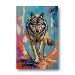 Colorful Wolf Painting Trotting Forward - Canvas Wall Art - Front