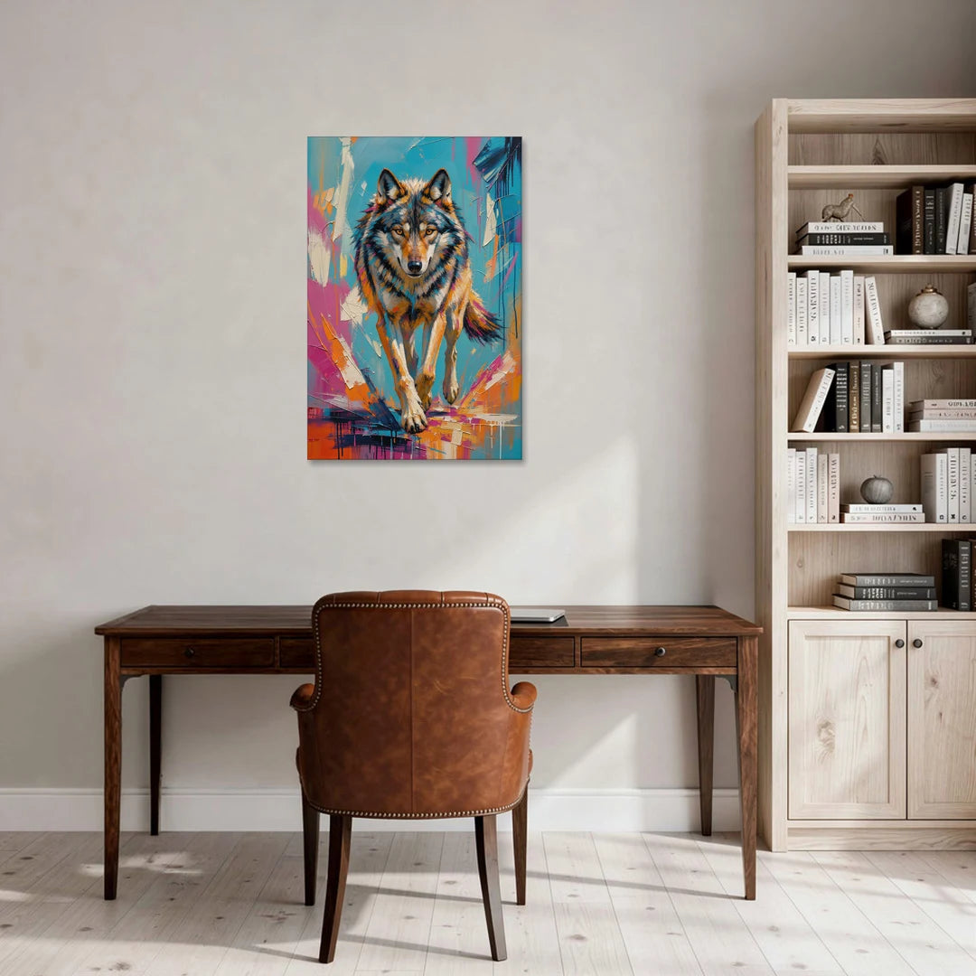 Colorful Wolf Painting Trotting Forward - Canvas Wall Art - Office - 24x36