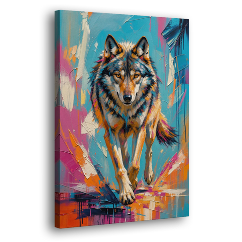 Colorful Wolf Painting Trotting Forward - Canvas Wall Art