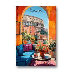 Colosseum Painting Through a Roman Arch - Canvas Wall Art - Front