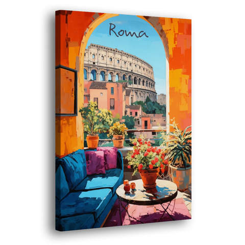 Colosseum Painting Through a Roman Arch - Canvas Wall Art - Side
