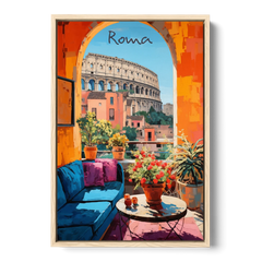 Colosseum Painting Through a Roman Arch - Oak Framed Canvas Wall Art - Front