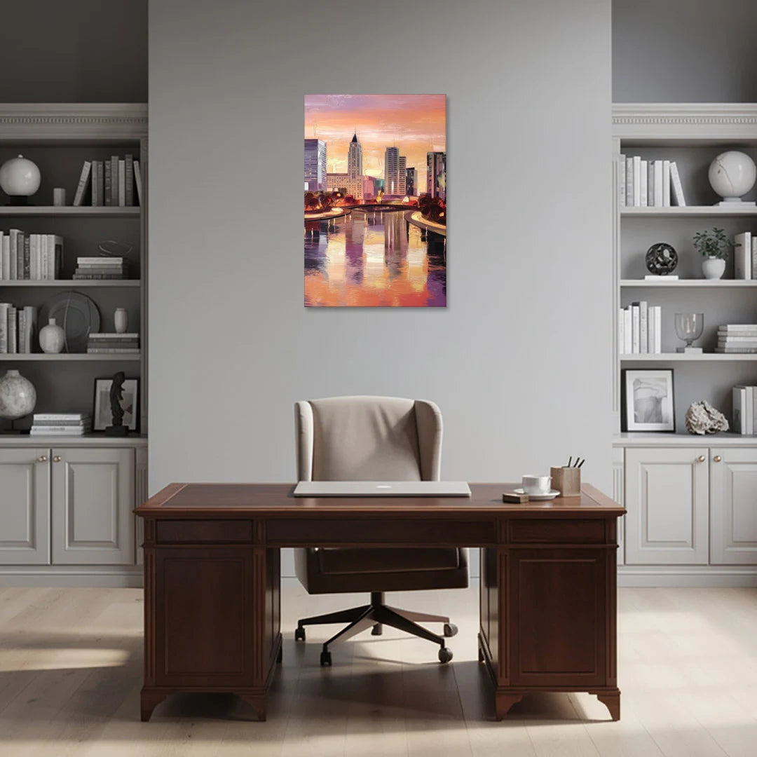 Columbus Cityscape Reflection - Canvas Wall Art - Office - 24x36