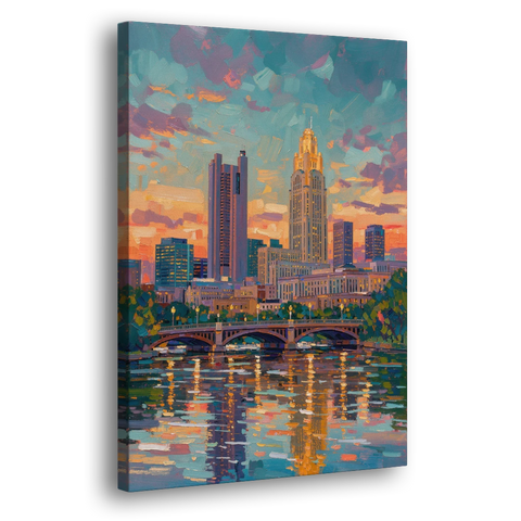 Columbus Cityscape Reflection - Canvas Wall Art - Side
