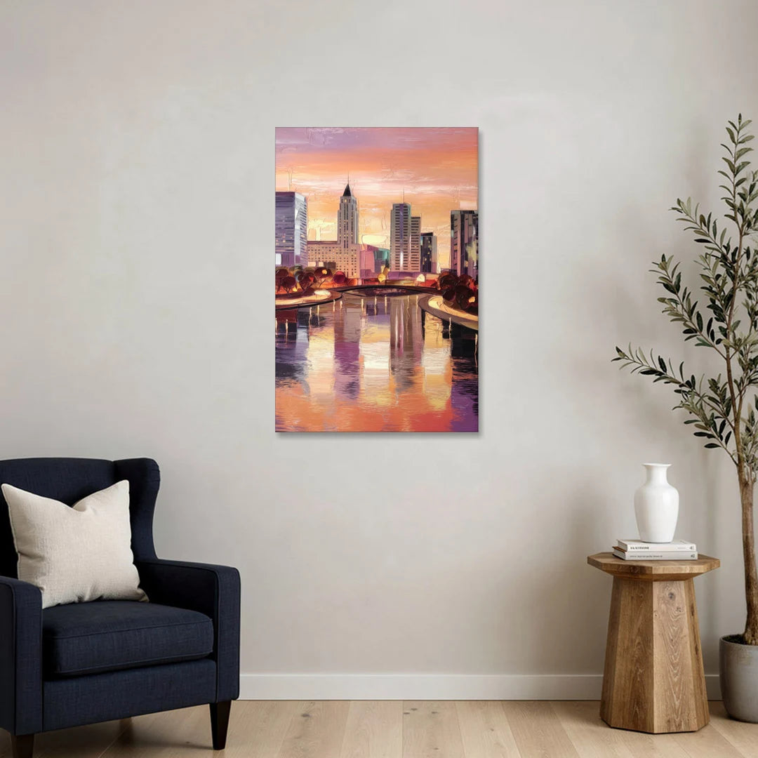 Columbus Cityscape Reflection - Canvas Wall Art - Sofa - 24x36