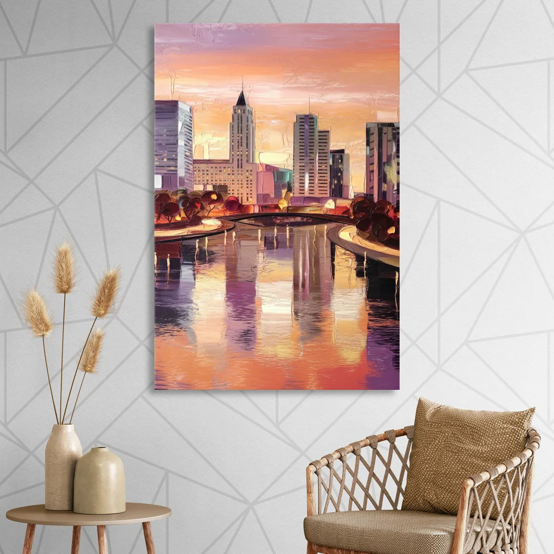 Columbus Cityscape Reflection Living Room - Canvas Wall Art