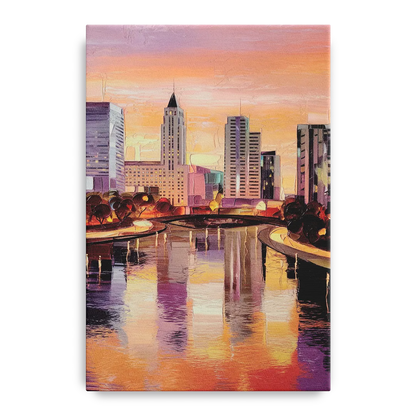 Columbus Cityscape Reflection Front - Canvas Wall Art