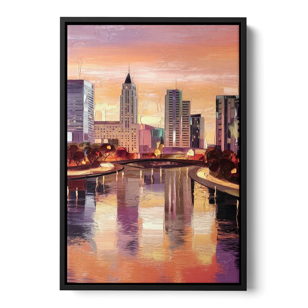 Columbus Cityscape Reflection Front - Black Canvas Wall Art