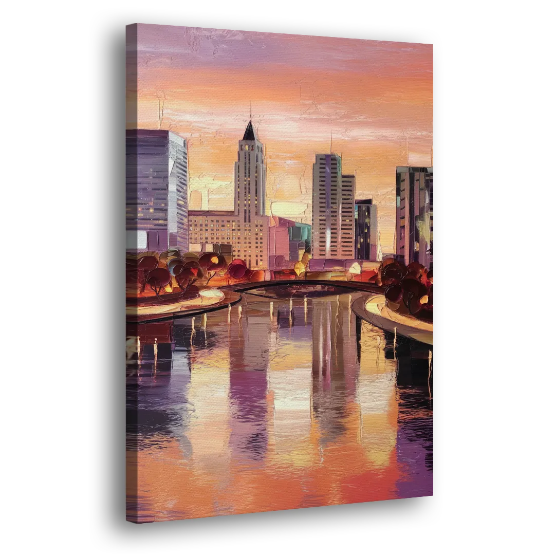 Columbus Cityscape Reflection Side - Canvas Wall Art