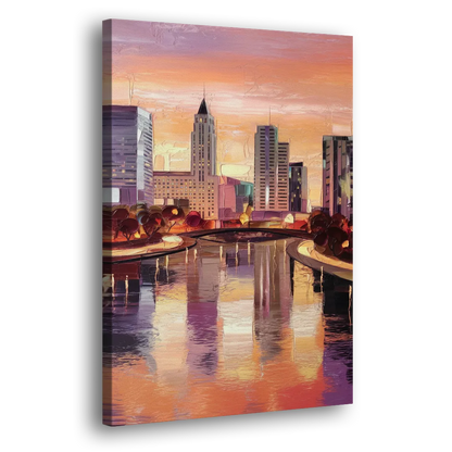 Columbus Cityscape Reflection Side - Canvas Wall Art