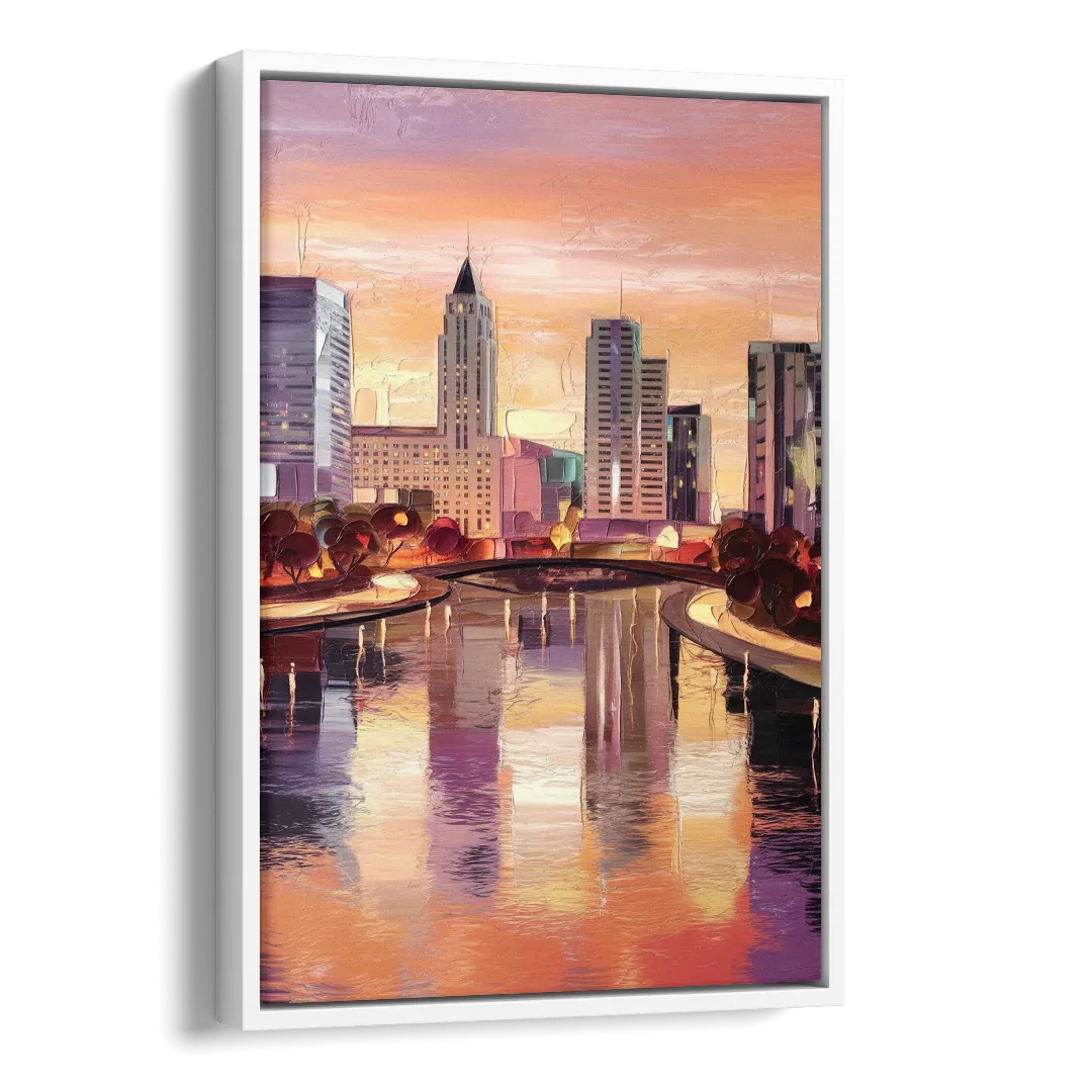 Columbus Cityscape Reflection Side - White Canvas Wall Art