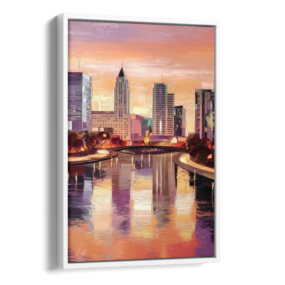 Columbus Cityscape Reflection Side - White Canvas Wall Art