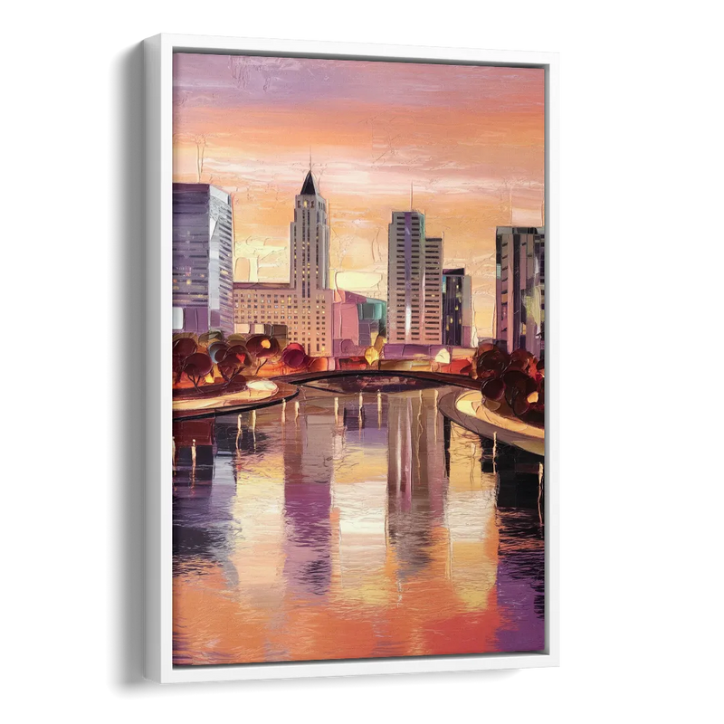 Columbus Cityscape Reflection Side - White Canvas Wall Art