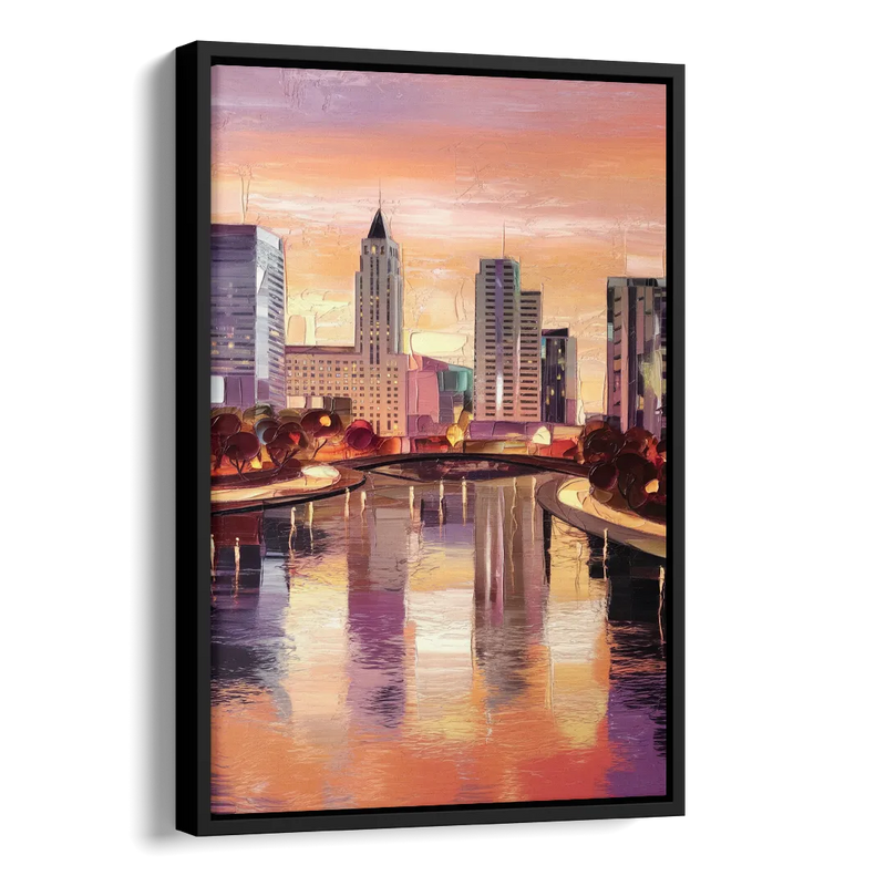 Columbus Cityscape Reflection Side - Black Canvas Wall Art