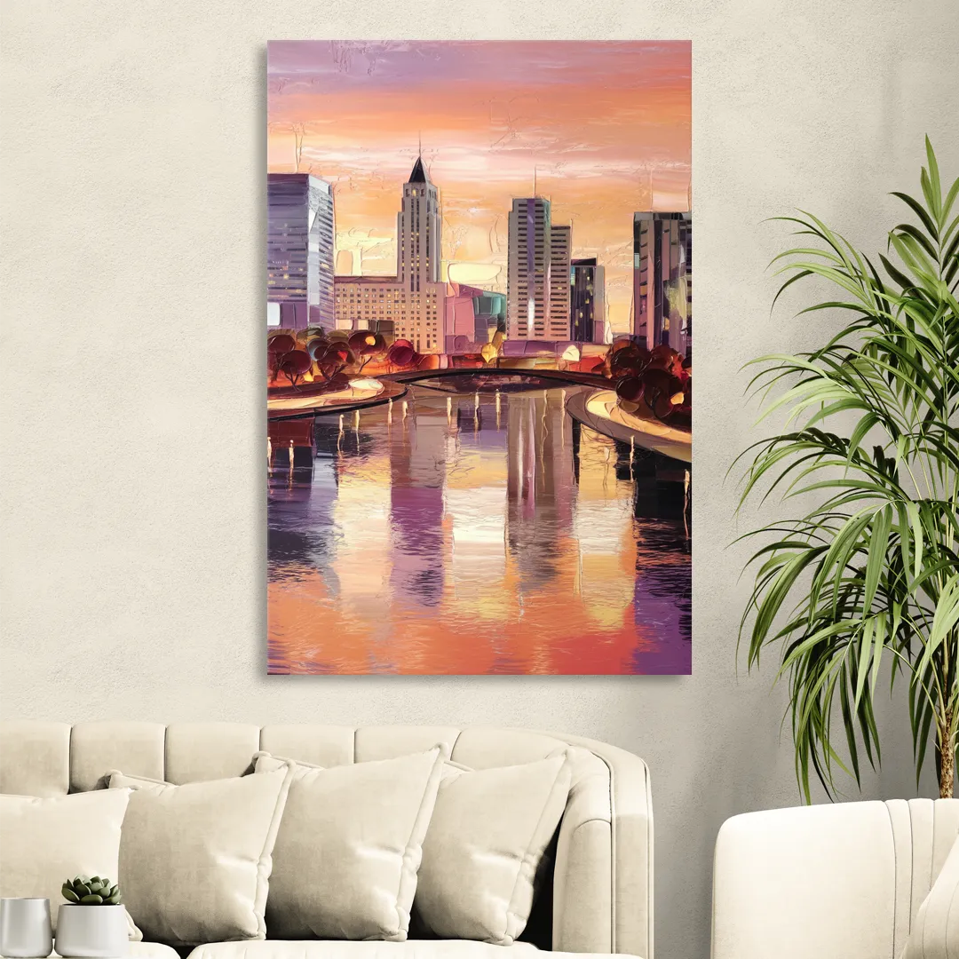 Columbus Cityscape Reflection Sitting Room - Canvas Wall Art