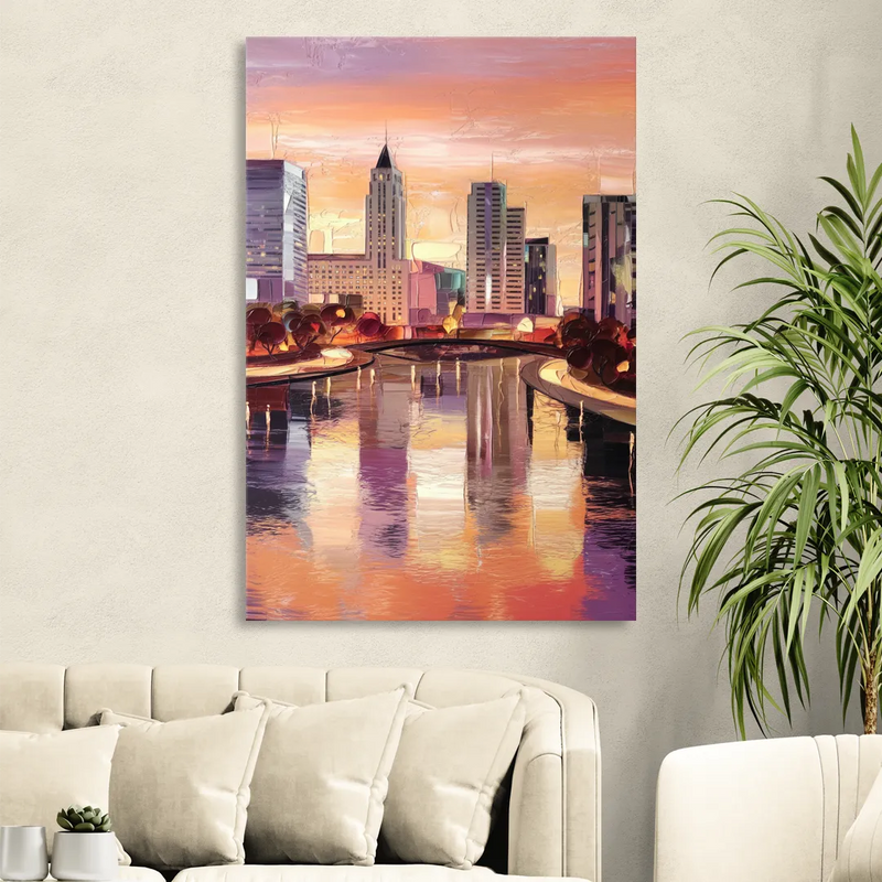 Columbus Cityscape Reflection Sitting Room - Canvas Wall Art