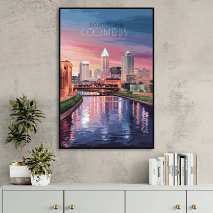 Columbus Downtown Panorama Living Room - Black Canvas Wall Art