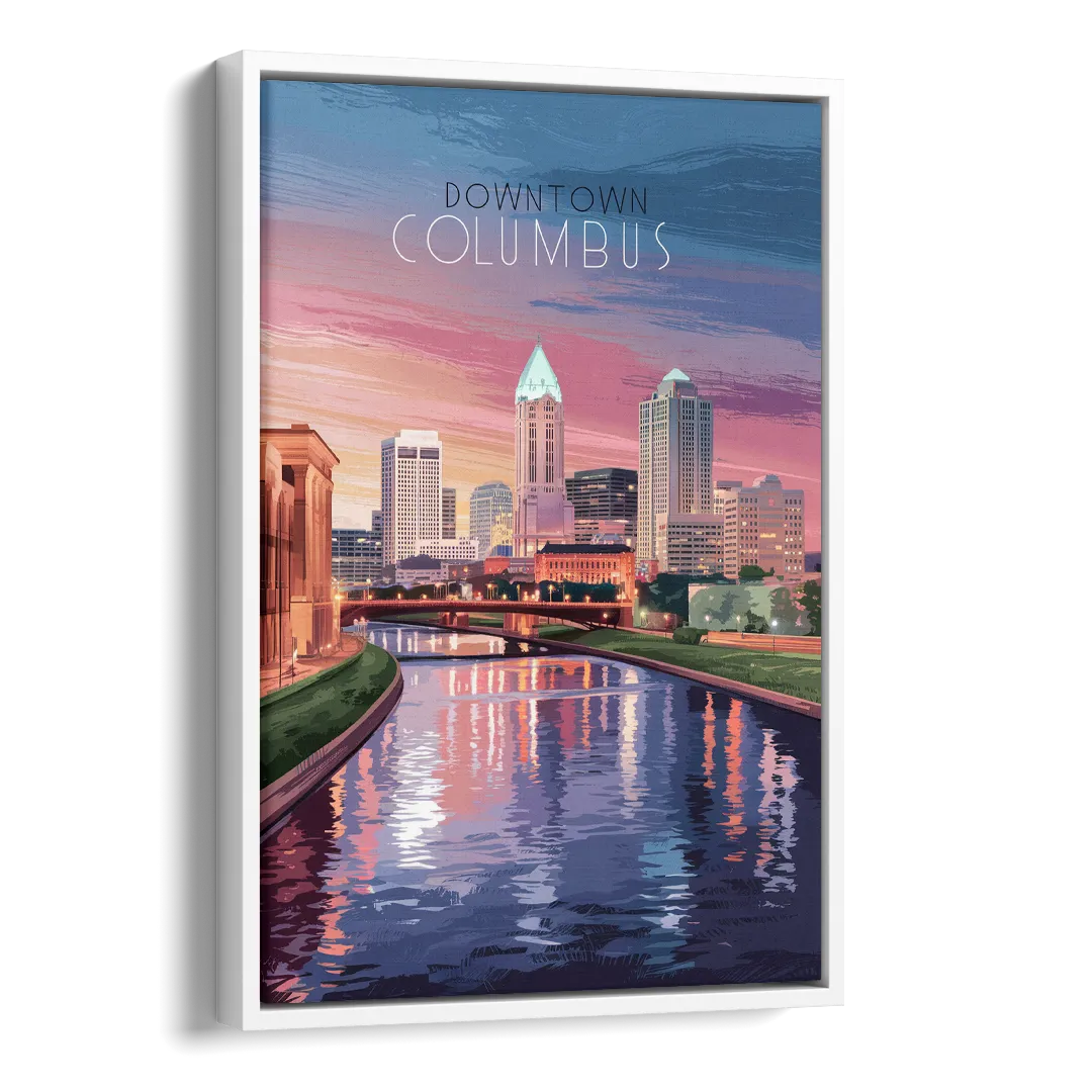 Columbus Downtown Panorama Side - White Canvas Wall Art