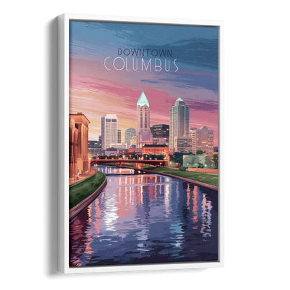 Columbus Downtown Panorama Side - White Canvas Wall Art