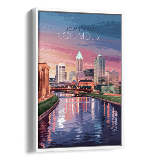 Columbus Downtown Panorama Side - White Canvas Wall Art