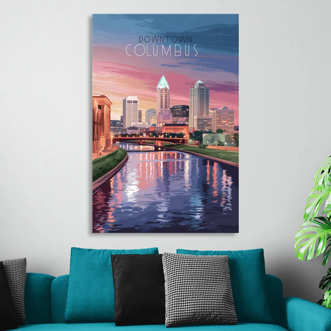 Columbus Downtown Panorama Living Room - Canvas Wall Art
