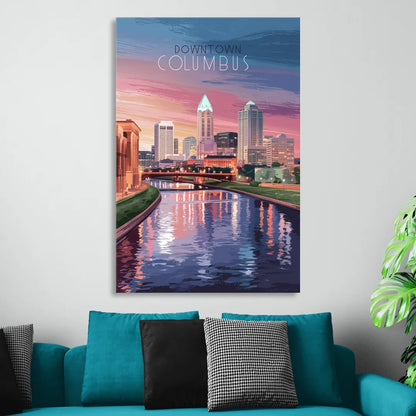 Columbus Downtown Panorama Living Room - Canvas Wall Art