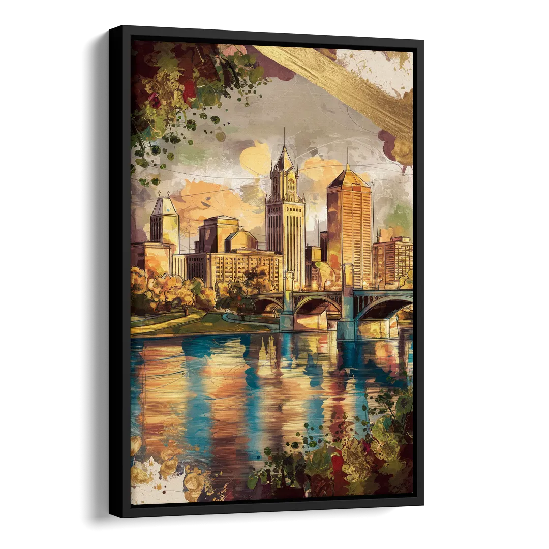 Columbus Historic Landmarks Side - Black Canvas Wall Art