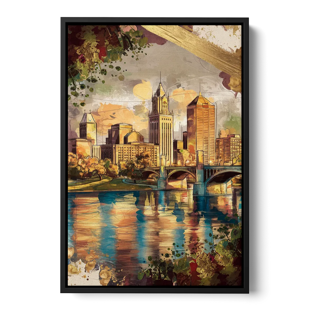 Columbus Historic Landmarks Front - Black Canvas Wall Art
