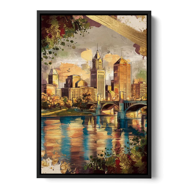 Columbus Historic Landmarks Front - Black Canvas Wall Art