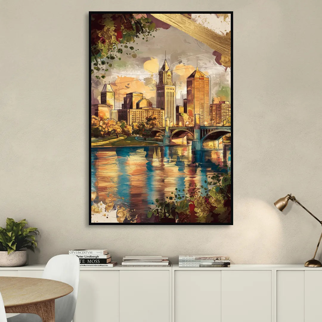 Columbus Historic Landmarks Sitting Room - Black Canvas Wall Art