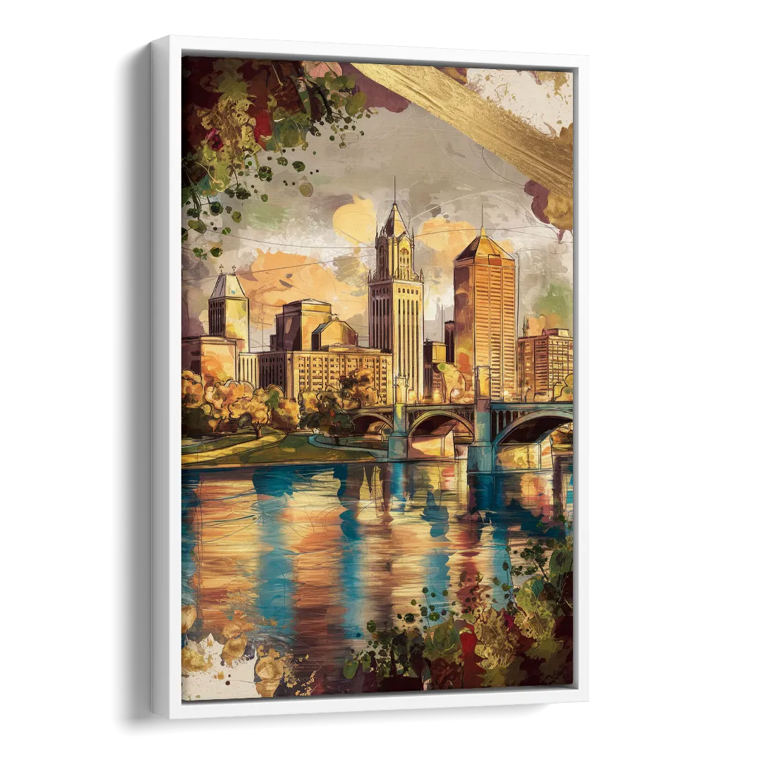 Columbus Historic Landmarks Side - White Canvas Wall Art
