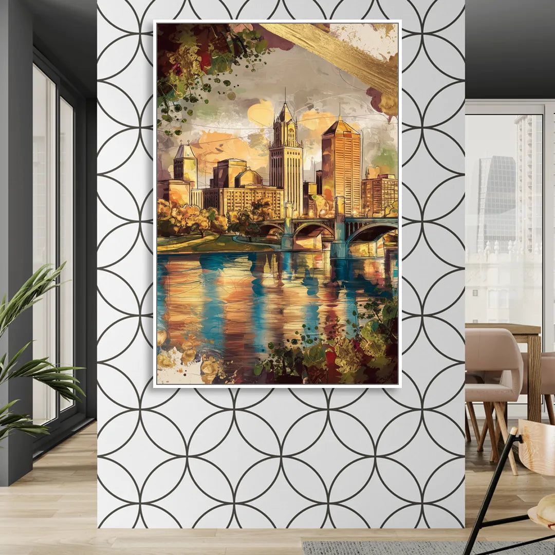 Columbus Historic Landmarks Living Room - White Canvas Wall Art