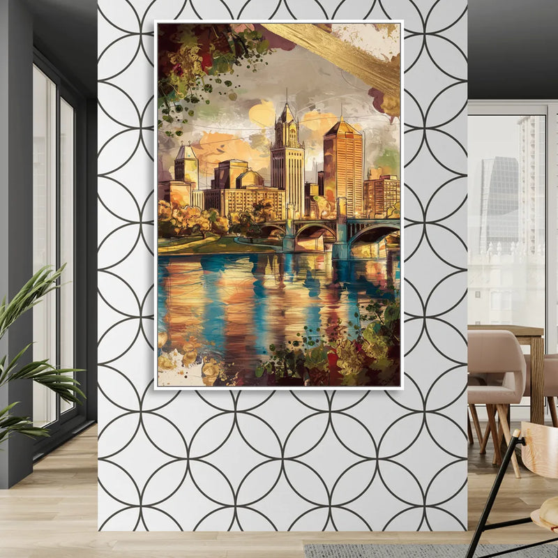 Columbus Historic Landmarks Living Room - White Canvas Wall Art