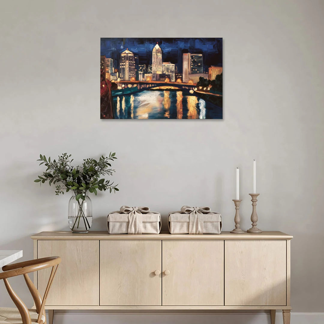 Columbus Nighttime Skyline - Canvas Wall Art - Coffee Table - 36x24