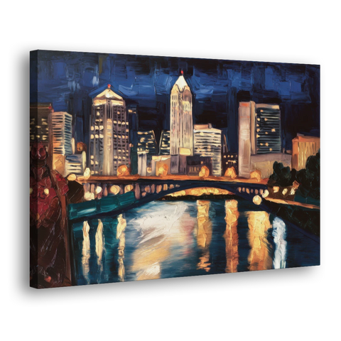 Columbus Nighttime Skyline - Canvas Wall Art - Side