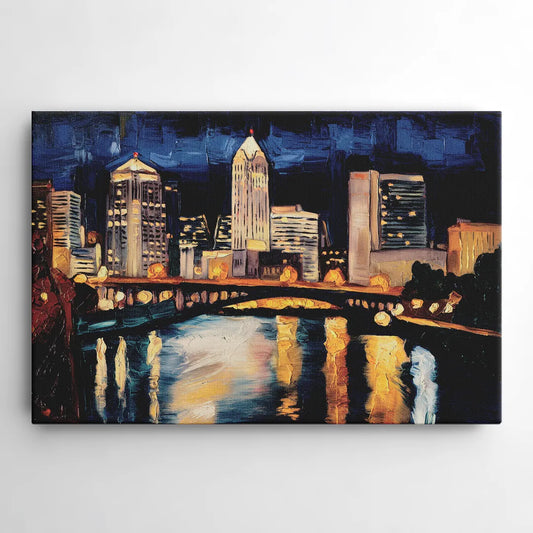 Columbus Nighttime Skyline - Canvas Wall Art
