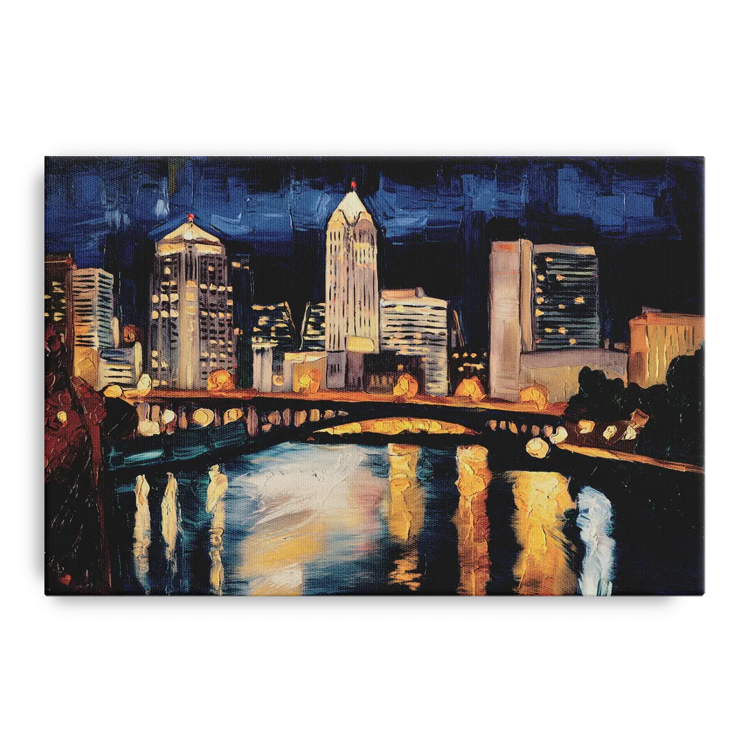 Columbus Nighttime Skyline Front - Canvas Wall Art